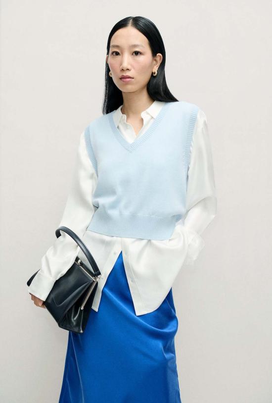  실크 런드리 베스트 실크 세탁 울 브이넥 스웨터 조끼 콘플라워 - SILK LAUNDRY