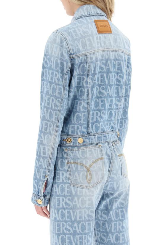  베르사체 데님 자켓 로고 전체 프린트 데님 재킷 - VERSACE