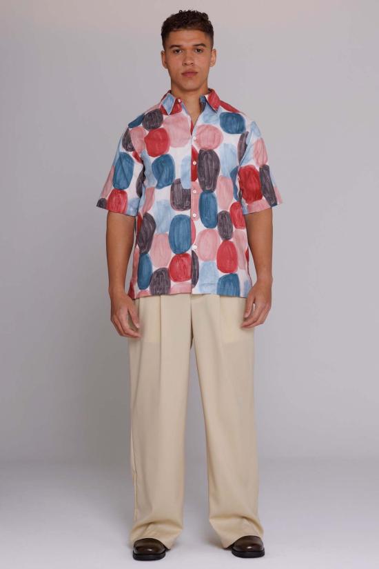  Graphia New York 반팔 셔츠 그라피아 뉴욕 플라워 버튼업  레드/블루 도트 프린트 - OTHER BRANDS