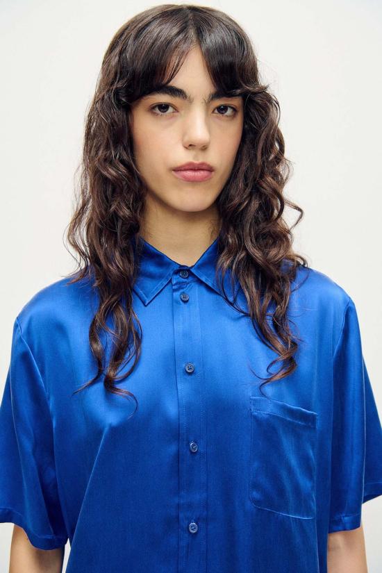  실크 런드리 블라우스 반팔 보이프렌드 셔츠 웨지우드 - SILK LAUNDRY