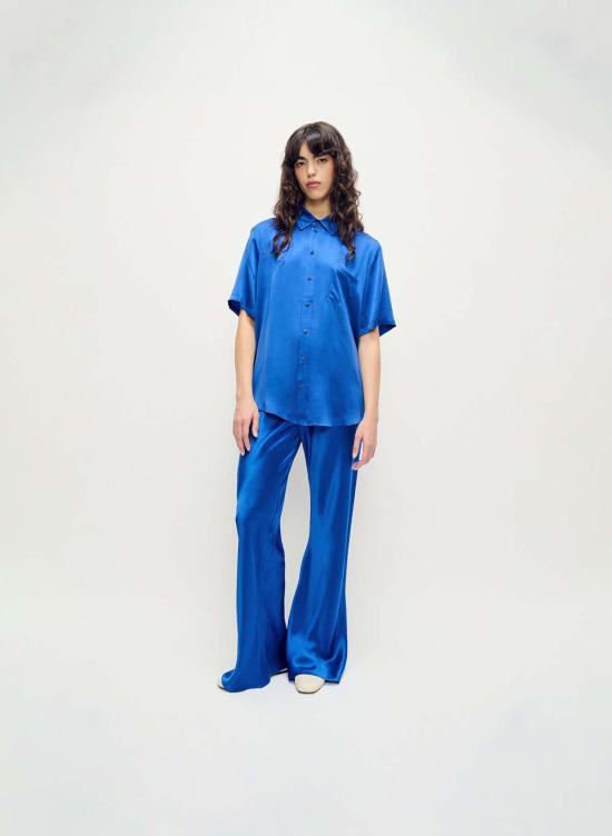  실크 런드리 블라우스 반팔 보이프렌드 셔츠 웨지우드 - SILK LAUNDRY