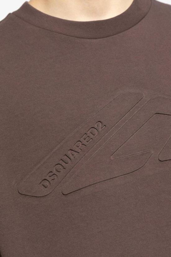  디스퀘어드2 반팔 티셔츠 Dsquared2 로고 엠보싱 크루넥 티셔츠 브라운 - DSQUARED2