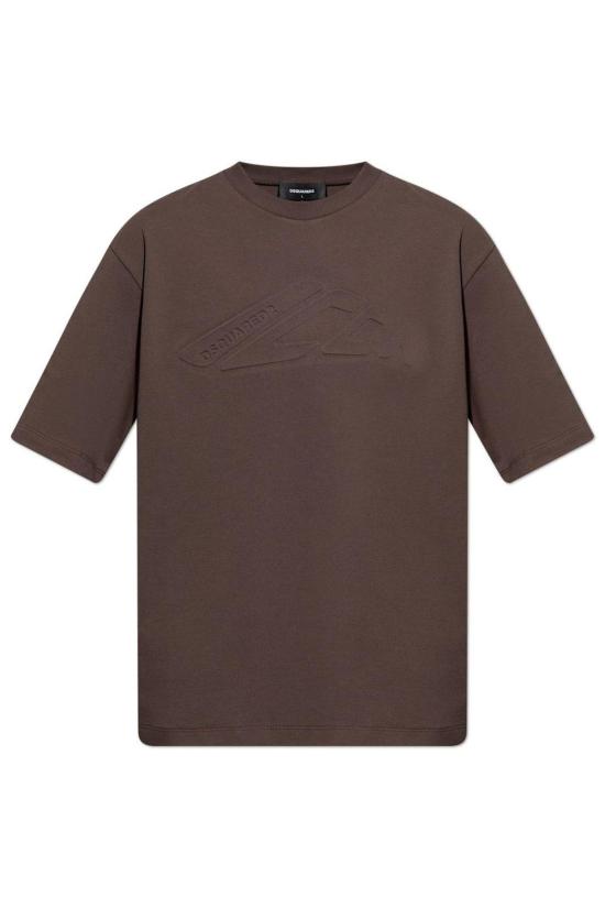  디스퀘어드2 반팔 티셔츠 Dsquared2 로고 엠보싱 크루넥 티셔츠 브라운
