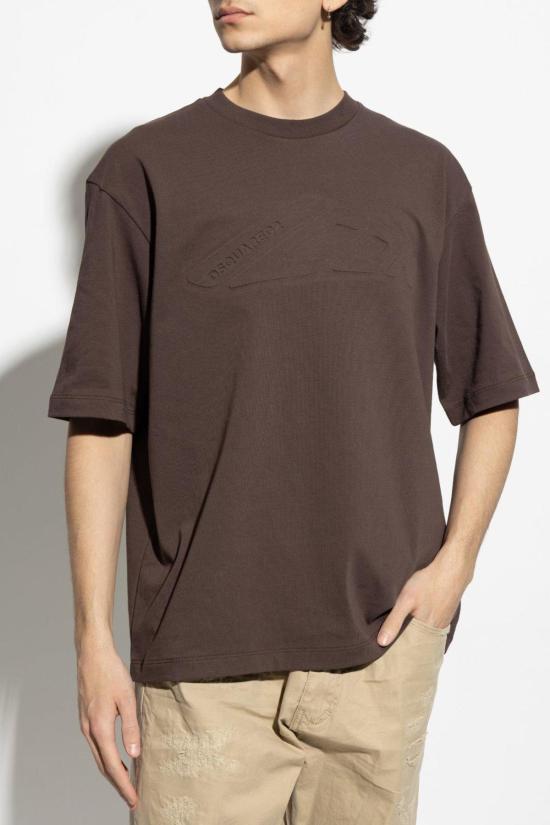  디스퀘어드2 반팔 티셔츠 Dsquared2 로고 엠보싱 크루넥 티셔츠 브라운 - DSQUARED2