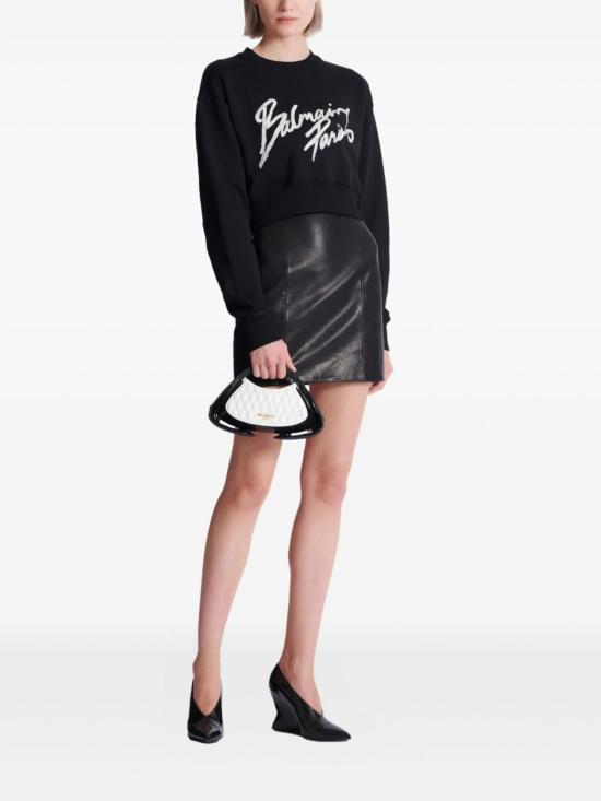  발망 스웨터 프린트 유기농 면 라운드넥  블랙 - BALMAIN