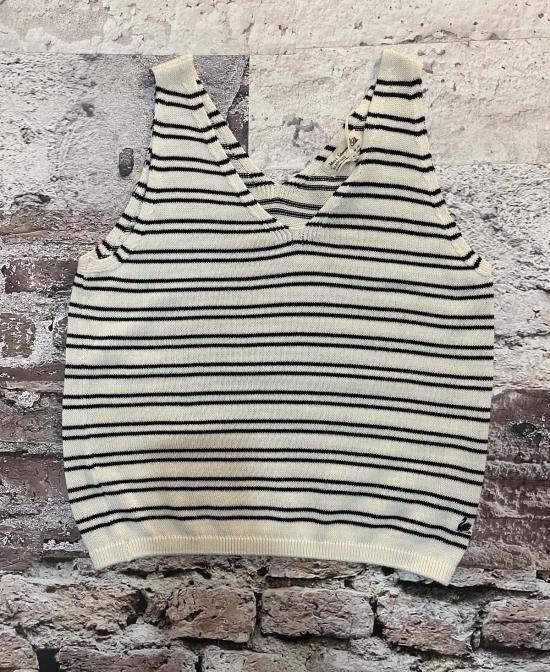  메르츠 비 슈바넨 민소매 티셔츠 Merz B. Schwanen 유기농 면 니트 루즈핏 탑 네이처/다크 네이비