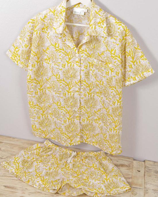  Lounge Act 라운지 웨어 라운지 액트 반팔 잠옷 세트 노란색 꽃무늬 - OTHER BRANDS