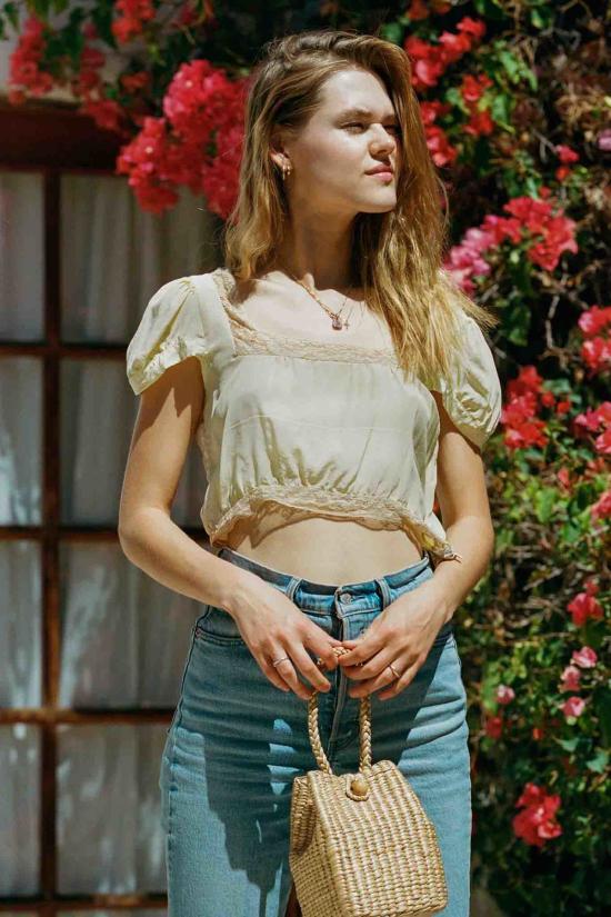  메릿 찰스 블라우스 조지아 실크 탑 빈티지 옐로우 - MERRITT CHARLES