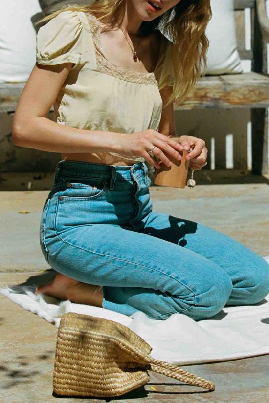  메릿 찰스 블라우스 조지아 실크 탑 빈티지 옐로우 - MERRITT CHARLES