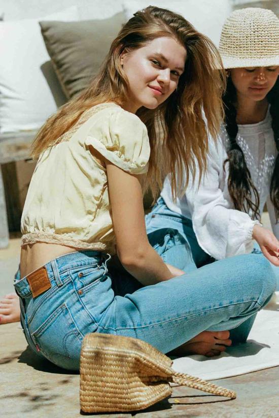  메릿 찰스 블라우스 조지아 실크 탑 빈티지 옐로우