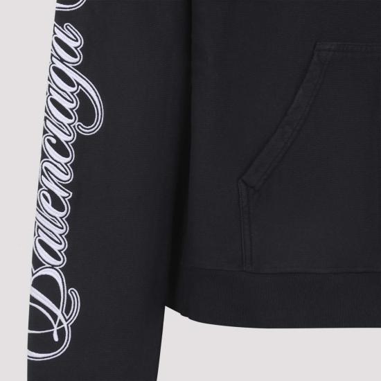  발렌시아가 긴팔 티셔츠 레귤러 지퍼업 후드티 워시드 블랙 - BALENCIAGA