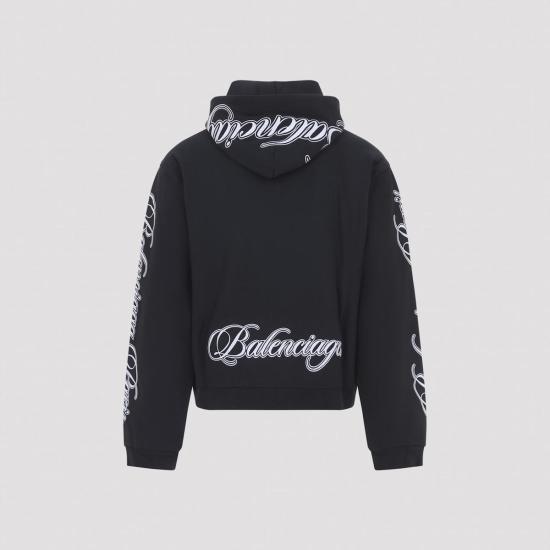  발렌시아가 긴팔 티셔츠 레귤러 지퍼업 후드티 워시드 블랙 - BALENCIAGA