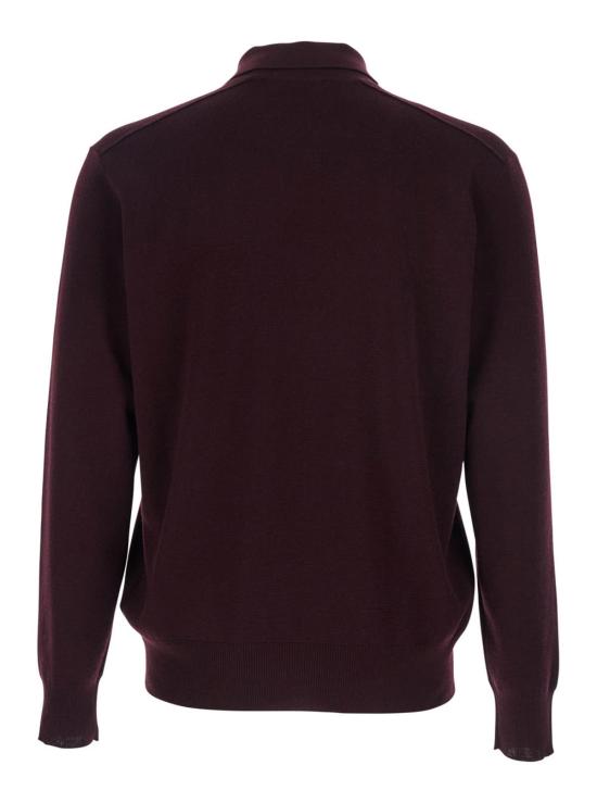  버버리 폴로 티셔츠 클래식 칼라와 체크 디테일이 돋보이는  버건디 울 소재 폴로 셔츠 - BURBERRY