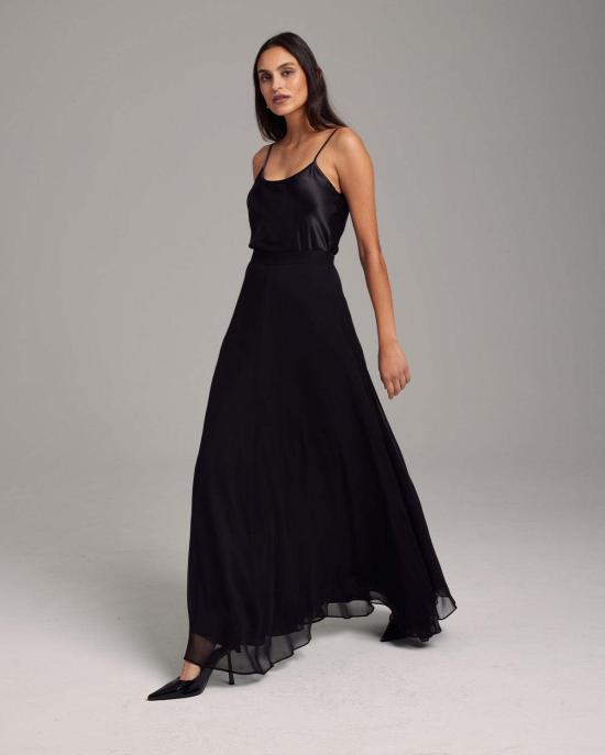  보즈 롱 스커트 Voz 크링클 시폰 롱 더블 레이어 스커트 멀티