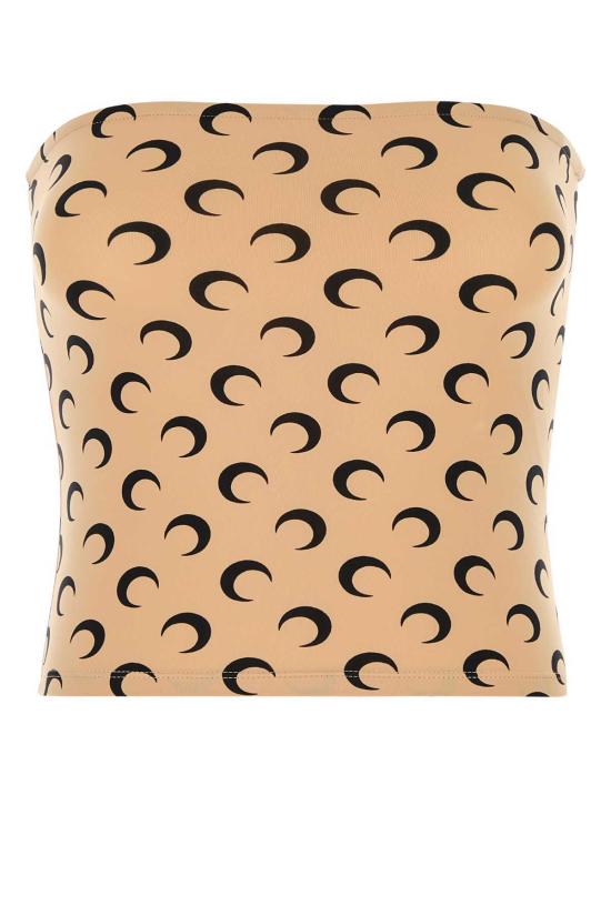  마린세르 민소매 티셔츠 마린 세르 프린트 스트레치 나일론 크롭탑 베이지