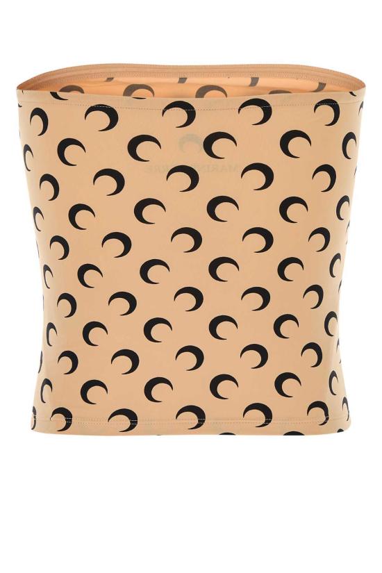  마린세르 민소매 티셔츠 마린 세르 프린트 스트레치 나일론 크롭탑 베이지 - MARINE SERRE