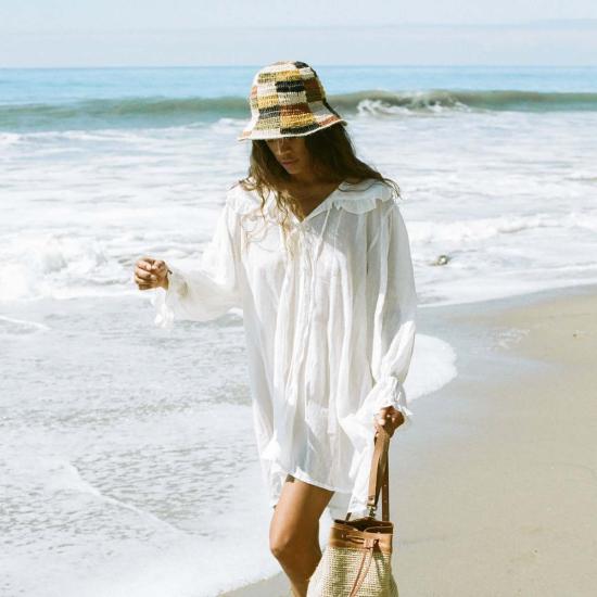  민가 모자 밍가 가을 버킷햇, 크로셰 멀티컬러 체크무늬 버킷햇 - MINGA