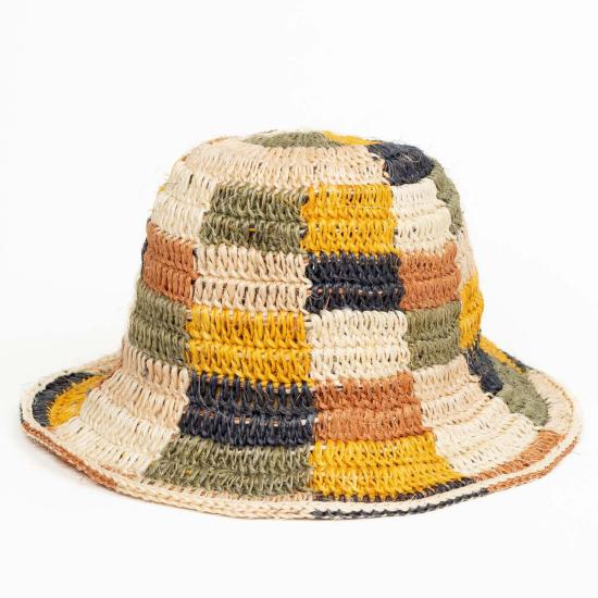  민가 모자 밍가 가을 버킷햇, 크로셰 멀티컬러 체크무늬 버킷햇 - MINGA