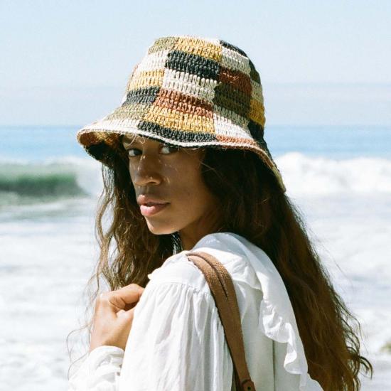  Minga 모자 밍가 가을 버킷햇, 크로셰 멀티컬러 체크무늬 버킷햇