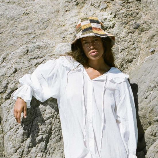  Minga 모자 밍가 가을 버킷햇, 크로셰 멀티컬러 체크무늬 버킷햇 - OTHER BRANDS