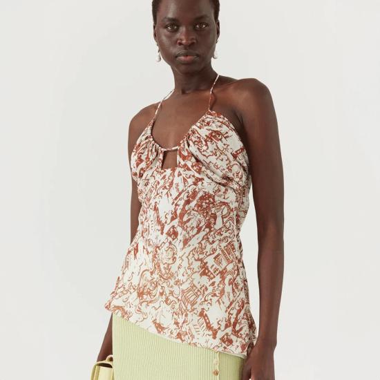  레지나표 민소매 티셔츠 레지나 표 메이  자카드 브라운 - REJINA PYO