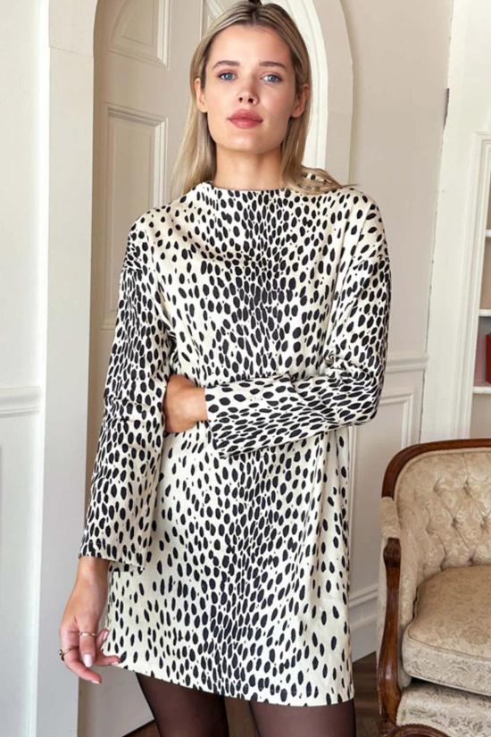  에머슨 프라이 숏 원피스 주얼넥 드레스 레오파드 린넨