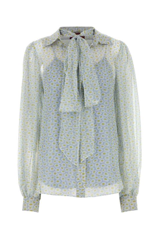  구찌 블라우스 프린트 시폰 셔츠 라이트그레이 옐로우mc