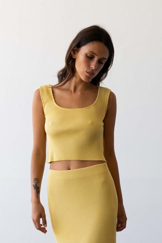  왈츠 민소매 티셔츠 골지 니트 U넥 탱크탑 폴렌