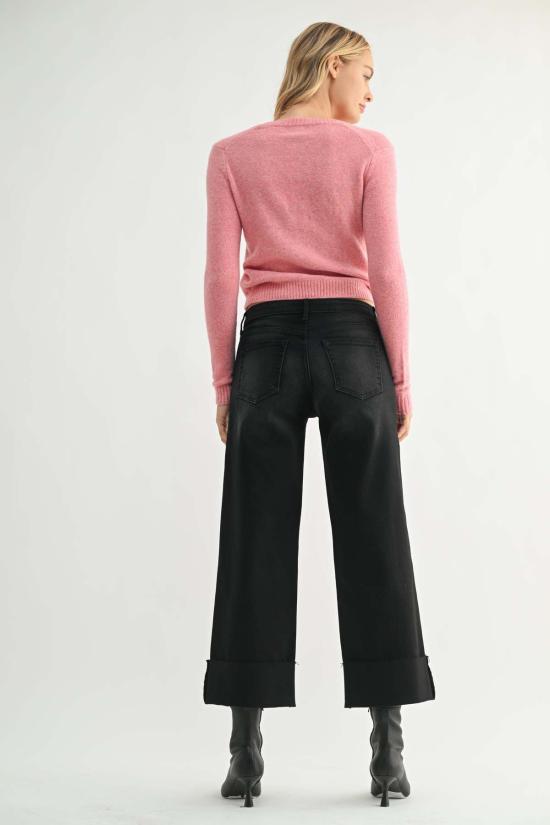  저스트 블랙 데님 데님 팬츠 시저컷 커프스 와이드 레그 진 다크 데님 - JUST BLACK DENIM