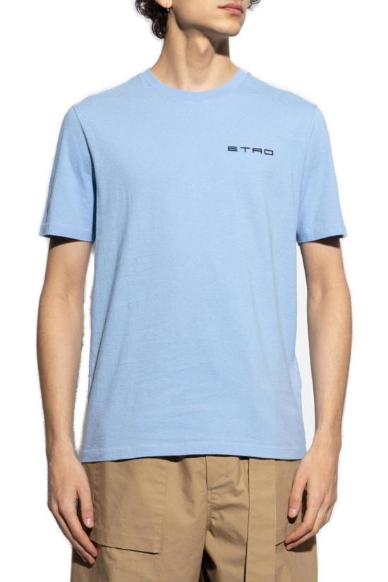  에트로 반팔 티셔츠 로고 자수 크루넥 티셔츠 클리어 블루 - ETRO
