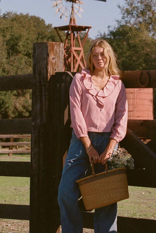  메릿 찰스 블라우스 롤리 깅엄 러플 탑