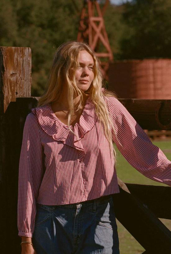  메릿 찰스 블라우스 롤리 깅엄 러플 탑 - MERRITT CHARLES