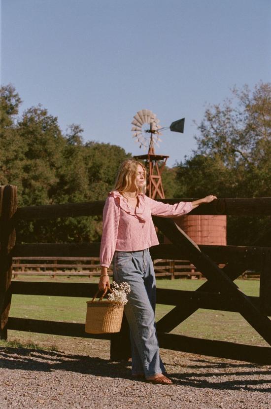  메릿 찰스 블라우스 롤리 깅엄 러플 탑 - MERRITT CHARLES