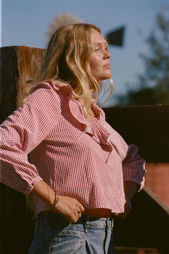  메릿 찰스 블라우스 롤리 깅엄 러플 탑 - MERRITT CHARLES