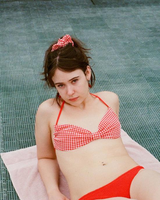  훈자 지 비키니 수영복 Hunza G Kacey 홀터 밴도 비키니 세트 레드 깅엄 - HUNZA G