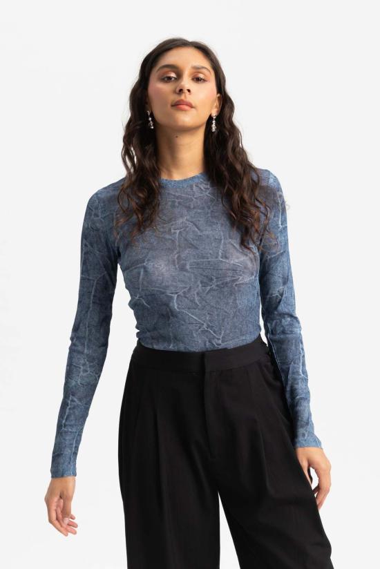  가니 블라우스 데님 긴팔 크루넥