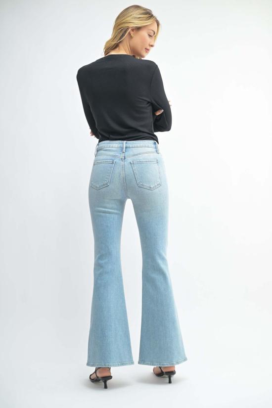  저스트 블랙 데님 데님 팬츠 90년대 원 니 디스트레스드 플레어 라이트 데님 - JUST BLACK DENIM