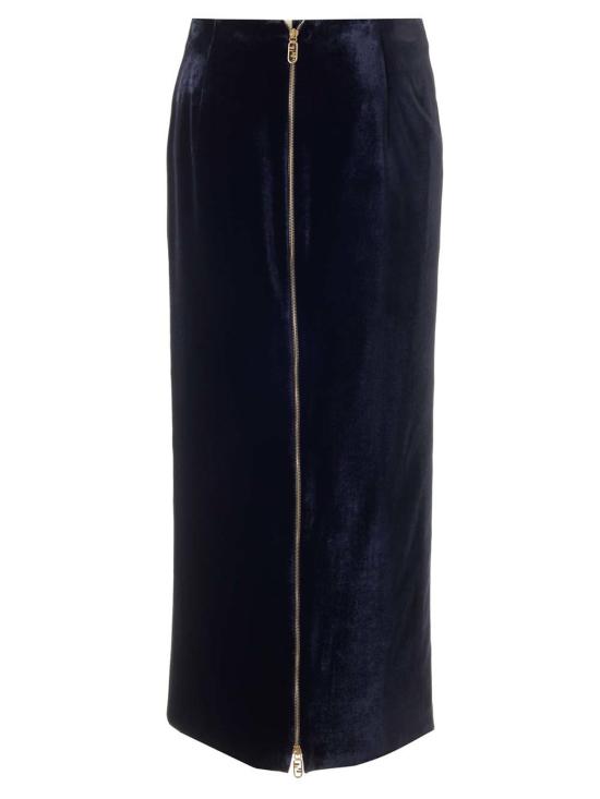  펜디 미디 스커트 벨벳 펜슬 스커트 블루 - FENDI