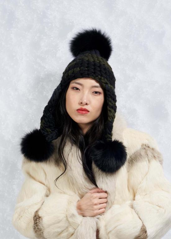  미샤램퍼트 모자 미샤 램퍼트 다크 카모 트리플 트러블 + 그래파이트 XL 폼폼 - MISCHA LAMPERT