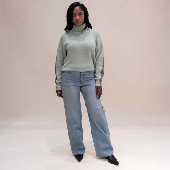  알리지 터틀넥 알리시 투톤 스웨터 세이지 - ALYSI