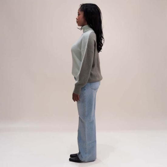  알리지 터틀넥 알리시 투톤 스웨터 세이지 - ALYSI