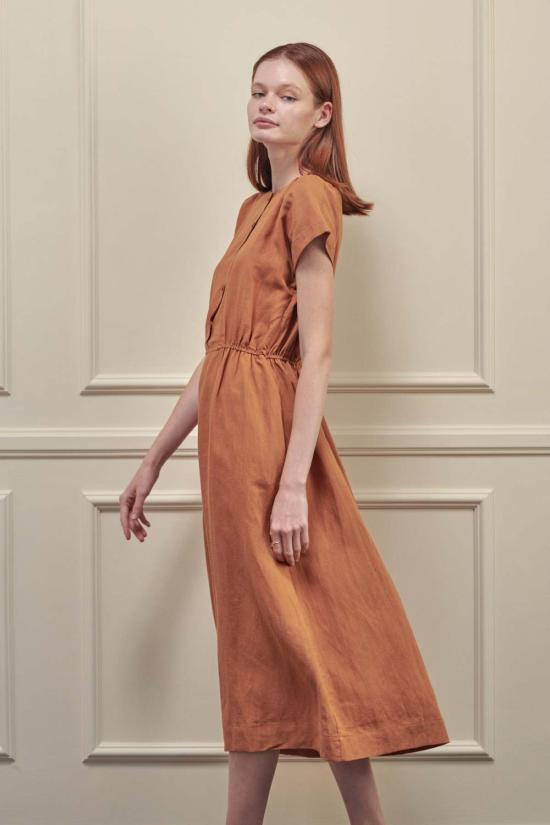  아멘테 롱 원피스 A Mente 버튼 앞 여밈 미디 드레스 앰버 - AMENTE