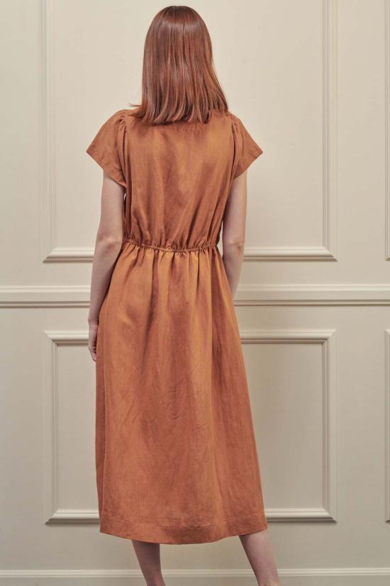  아멘테 롱 원피스 A Mente 버튼 앞 여밈 미디 드레스 앰버 - AMENTE