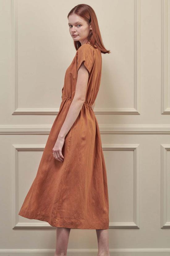  아멘테 롱 원피스 A Mente 버튼 앞 여밈 미디 드레스 앰버 - AMENTE