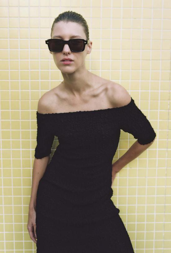  실크 런드리 롱 원피스 페블 오프숄더 드레스 블랙 - SILK LAUNDRY