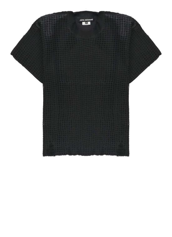  와타나베 준야 반팔 티셔츠 티셔츠 (망사 포함, 블랙)