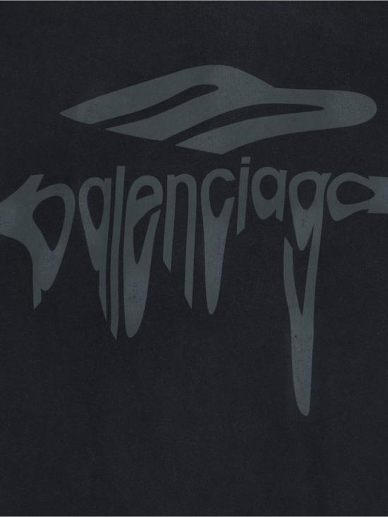  발렌시아가 반팔 티셔츠 코튼 크루넥 티셔츠, 워싱 처리된 블랙 - BALENCIAGA