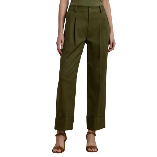  랄프 로렌 스트레이트 팬츠 지야 앵클 플랫 프론트  올리브 그로브 - RALPH LAUREN