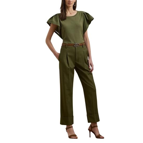  랄프 로렌 스트레이트 팬츠 지야 앵클 플랫 프론트  올리브 그로브 - RALPH LAUREN