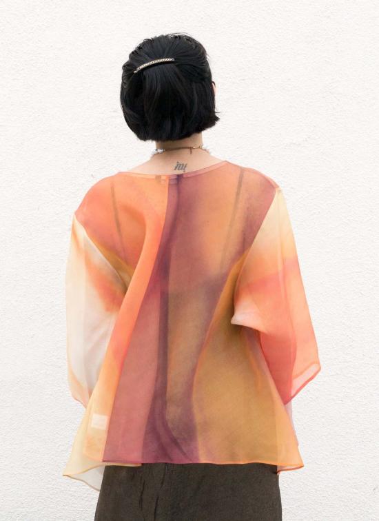  KAAREM 긴팔 티셔츠 카렘 아르나테 드롭 3/4 소매 프린트 오르간자 실크 탑 클로브 - OTHER BRANDS